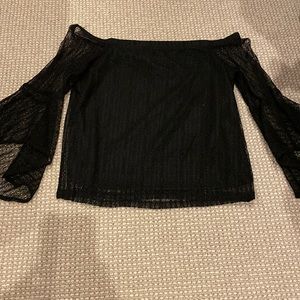 fancy black lace off the shoulder blouse